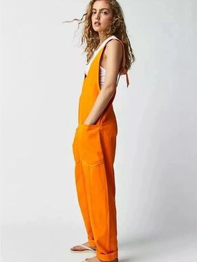 We The Free Vitamin C High Roller Jumpsuit Orange Slouchy Overalls S